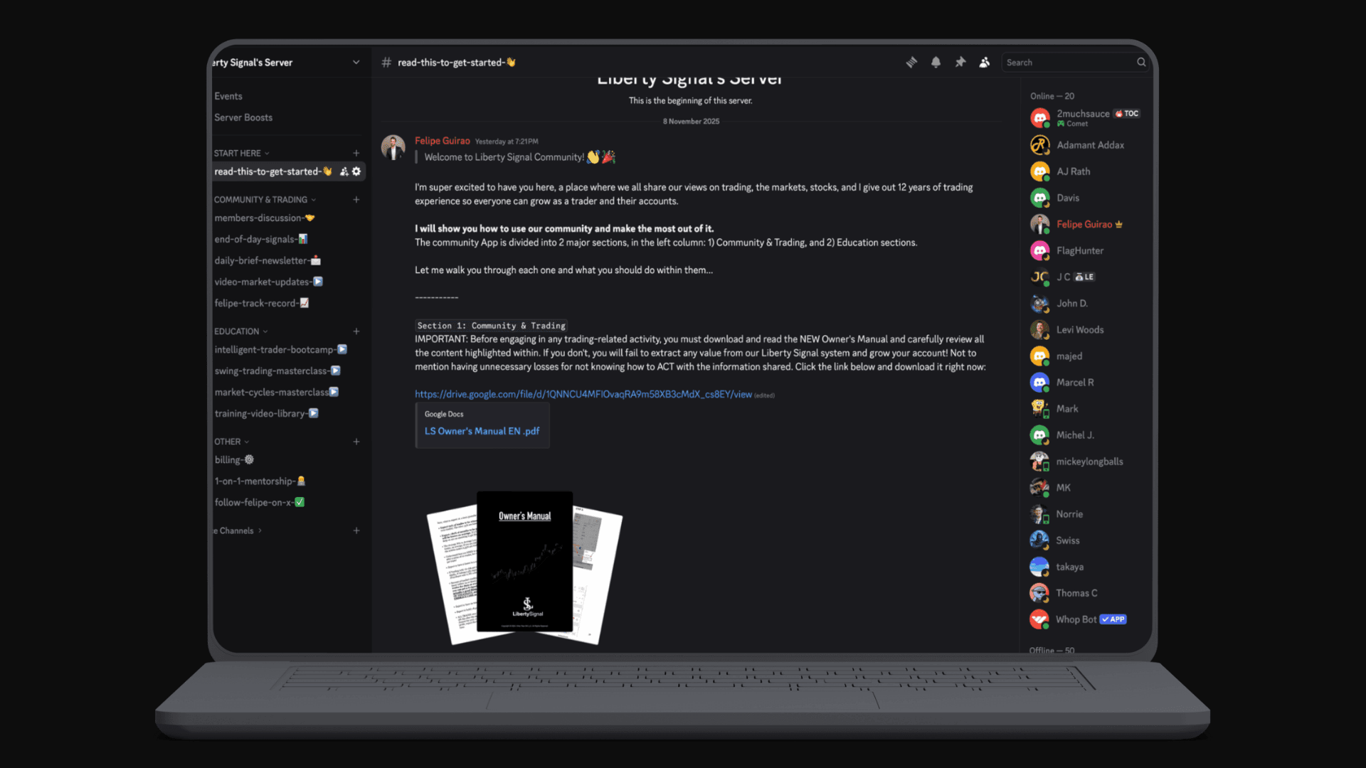 The Liberty Signal Discord server, where trades are posted live